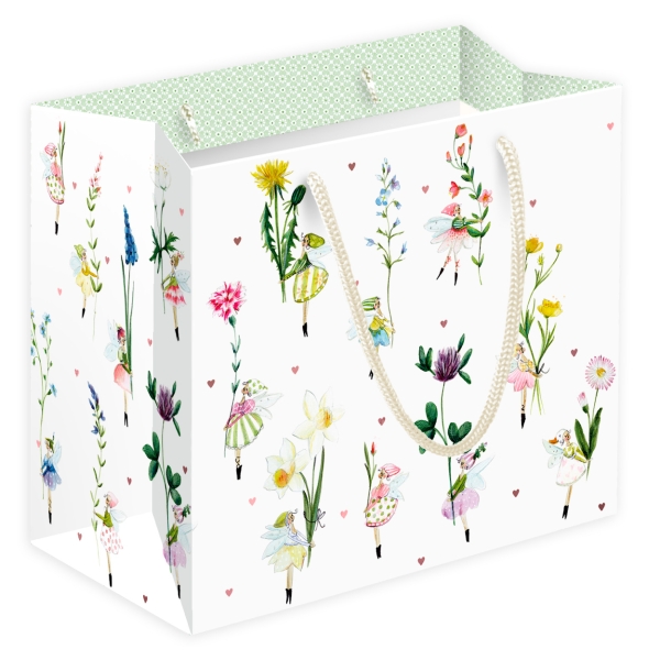 kleine Geschenketüte mit Blumen und Elfen